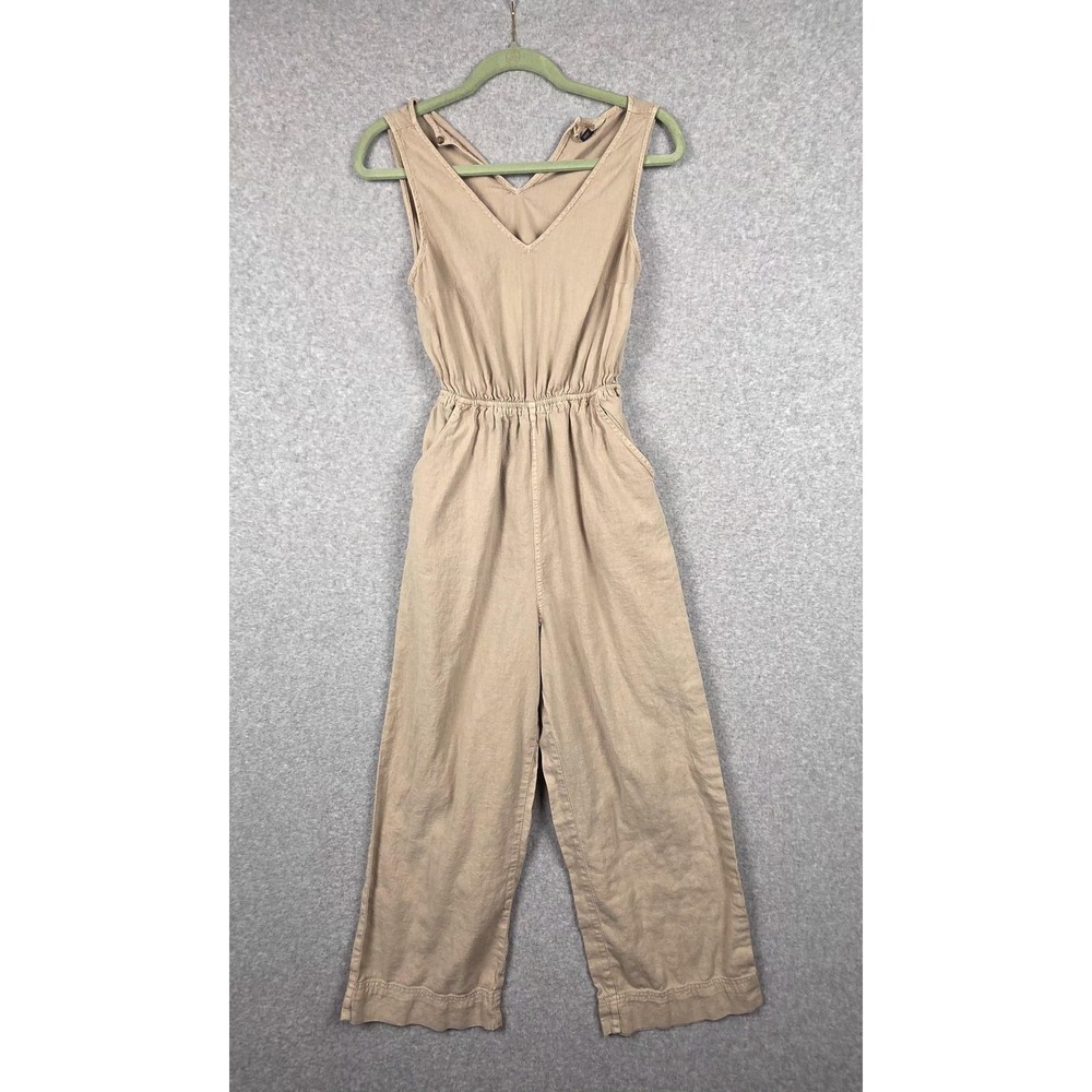 Universal Thread Jumpsuit Womens Small Tan Cutout Back Sleeveless Wide Leg Crop